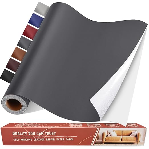 Self Adhesive Leather Repair Patch Kit, 17 in x 79 in Large Vinyl Leather Repair Tape for Furniture, Car Seat, Couch, Sofa, Chair Smooth Darkgrey