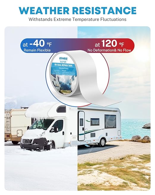 Kohree RV Roof Tape 2 Pack, 4 Inch x 50 Foot RV Sealant Tape White, UV Resistant, Weatherproof Repair Sealant Tape for RV, Boat Sealing, Truck Stop Camper Roof Leaks