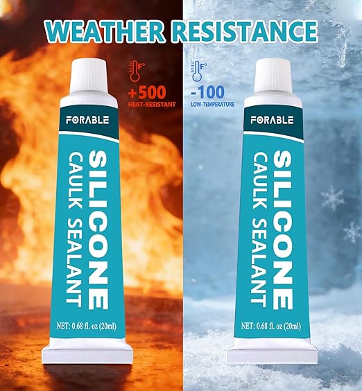 Silicone Caulk Clear Silicone Sealant Waterproof Stronger Adhesion for Kitchen & Bathroom, Window, Door 0.68 fl.oz * 2 Pack