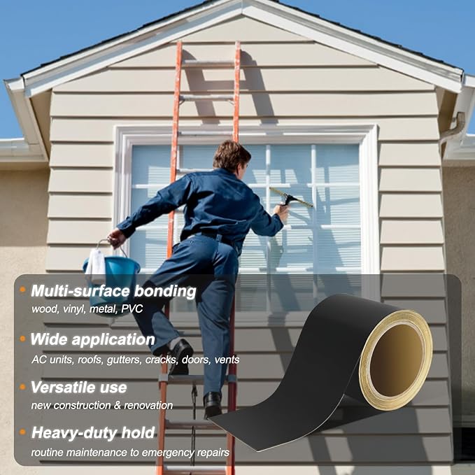 Flashing Tape for Windows and Doors, 3.75 in x 30 ft Roll, Acrylic Adhesive, Black Self-Adhesive Flashing Tape, Waterproof, UV Resistant, Great for Sealing Doors, Windows, and Construction & Repairs