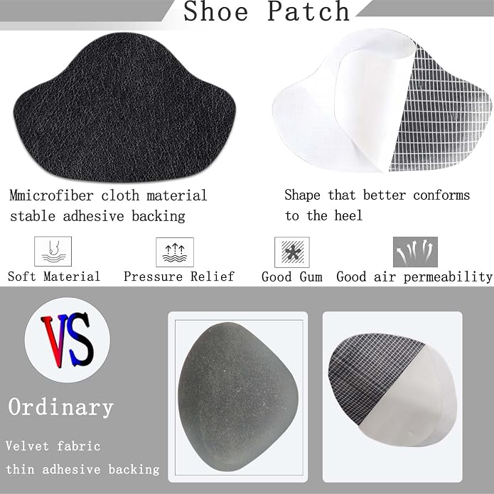 16-Piece Shoe Heel Repair Patches - Multi-Color Self-Adhesive Microfiber Leather Patch for Sneakers,Work Boots & Hiking Shoes,Prevents Wear on Shoe Toe & Heels While Repairing Holes