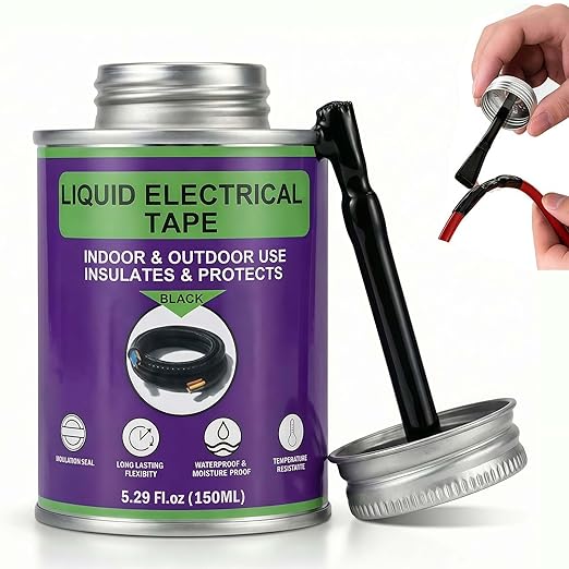 Liquid Electrical Tape, 5.29 Ounces, Black, Waterproof, UV Resistant, with Built-in Brush, for Marine Automotive Household