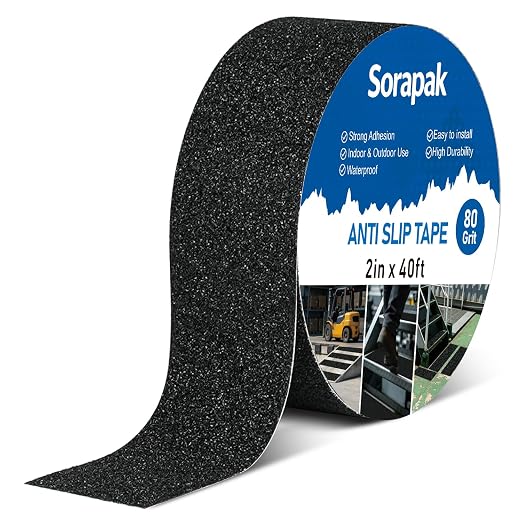 Black Anti Slip Tape 2in x 40ft, 80 Grit Waterproof Non Skid Grip Tape Roll for Stairs, Steps, Ramps, Decks, Floors, Ladders, Indoor & Outdoor Use