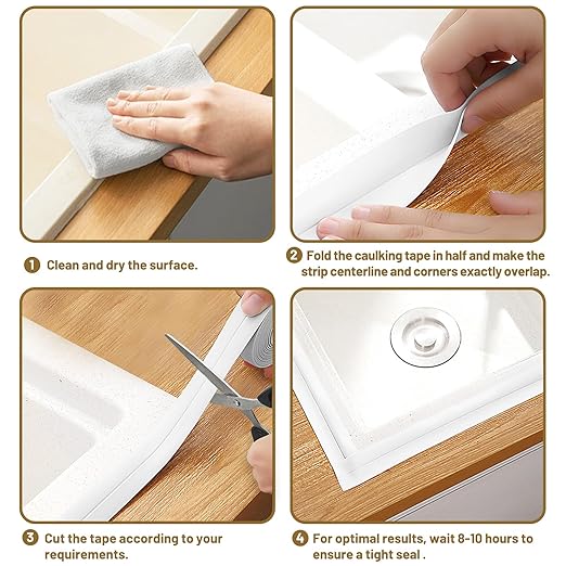 Caulk Tape Waterproof Self Adhesive, 3 Rolls Toilet Caulk Sealing Strip, Bathtub Caulking Sealant Tape for Kitchen, Bathroom, Countertop, Sink, Floor Wall Edge Protector(1.5" x 10.5Ft)