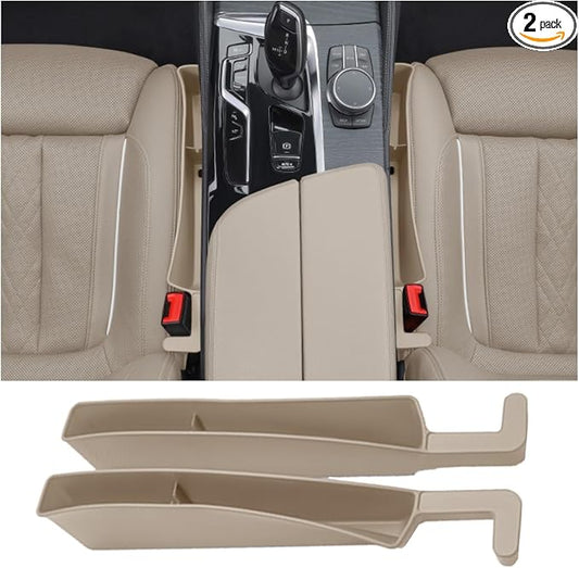 Seat Gap Storage Box for Your Car,Trucks, Auto Side Seat Gap Filler Organizer 2 Pack, Fill the Gap Space Between the Console and Seats, Universal Car Accessories Gap Filler, Beige