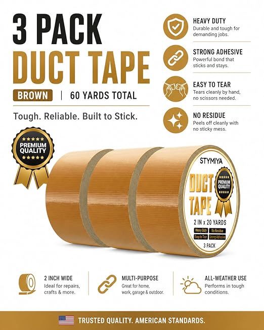 Brown Duct Tape Heavy Duty: Wide Waterproof Outdoor Duck Furniture Repair Tape Bulk - Strong Adhesive Weather UV Resistant No-Residue Masking Tapes Patterns Variety Pack (3, Brown)