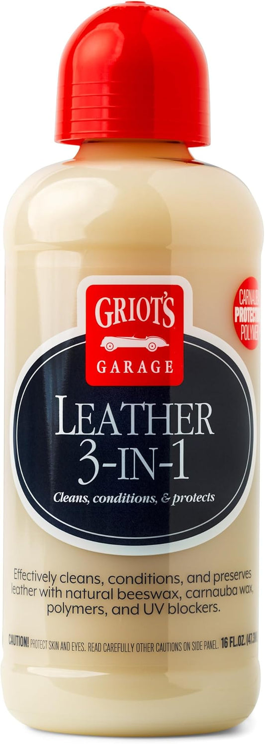Griot's Garage Leather 3-in-1, Leather Cleaner and Conditioner for Car Leather Seat Upholstery, Sofa, Jacket, Shoes, and More, Cleans, Conditions, and Protects, 16 Oz, 11019