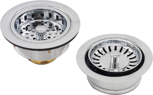 Westbrass CO2165S-26 COMBO PACK 3-1/2" Post Style Large Kitchen Sink Basket Strainer and Waste Disposal Drain Flange with Basket Strainer, Polished Chrome