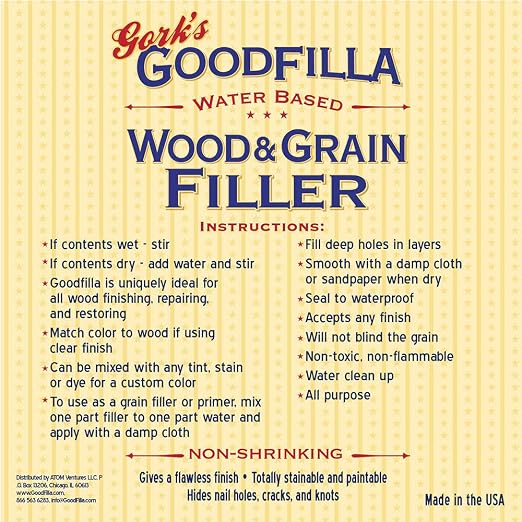 Goodfilla Ebony,1 Quart (3.5lbs) Wood and Grain Filler, Stainable, Sandable, Zero Waste, Non-Toxic, USA Made