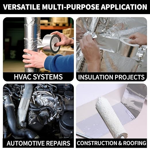 Aluminum Foil Tape Heavy Duty 3 Inch x 22 Yards（3.9 mil）, High Temp Waterproof HVAC Tape, Silver Insulation Adhesive for Ductwork, Sealing, Dryer Vent, Furnace, AC, Pipe Repair