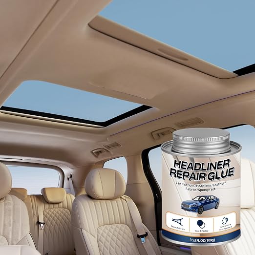 Car Headliner Glue, Upholstery Adhesive, Strong Automotive Interior Glue with Brush, Transparent Repair, Suitable for Fabric and Leather, 3.53OZ
