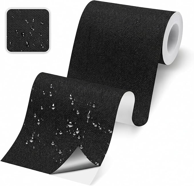 Self-Adhesive Canvas Fabric Repair Tape, 3.9"x79" Heavy Duty Waterproof Fabric Repair Patch for Sofa, Tent, Boat Covers, Chairs, Awning & Camping Outdoor Gear, Black