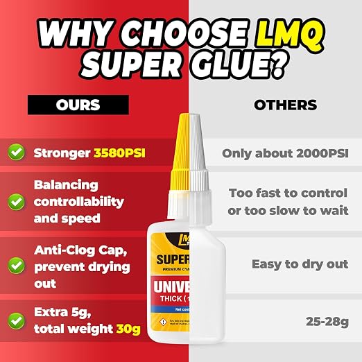 Thick Super Glue 60g(2.12 oz) Gap Filling CA Glue for Wood Furniture Shoes Ceramic Plastic Glass Leather Metal Model, All Purpose Superglue for Crafts and Repairs, Clear Instant Cyanoacrylate Adhesive