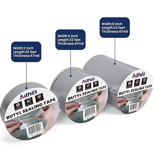 Adhes Butyl Sealing Tape 4 inch x 33feet, Waterproof Rubber Adhesive Repair Tape for Roof, Window, RV, Pipe, Gutter & Leak Fixing – Weatherproof & UV Resistant