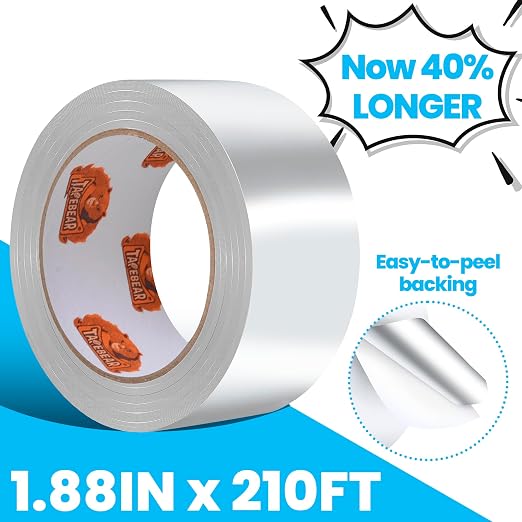 TAPEBEAR Aluminum Foil Tape 1.88" x 210FT, Heat Reflective Professional Heat Resistant Tape Insulation Heat Shield Silver Metal Tape for Dryer Vent, HVAC, Air Ducts, Metal Repair, AC Vents