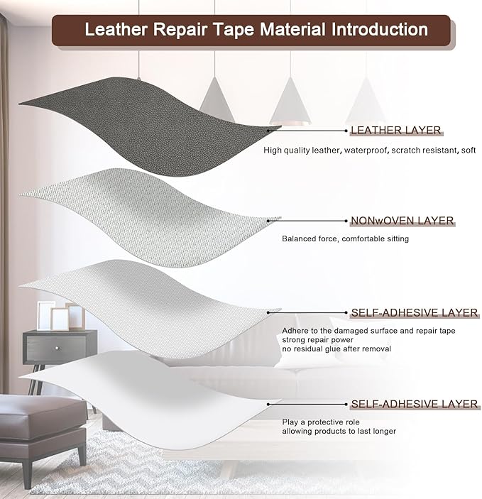 JDLUGH Sofa Leather Repair Patch Tape 8.2x11 Inch2PCS Large Self Adhesive Leather Sofa, Car Seat, Leather Furniture, Vinyl Repair Patch Kit (8.2x11 Inch, Grey3.0)