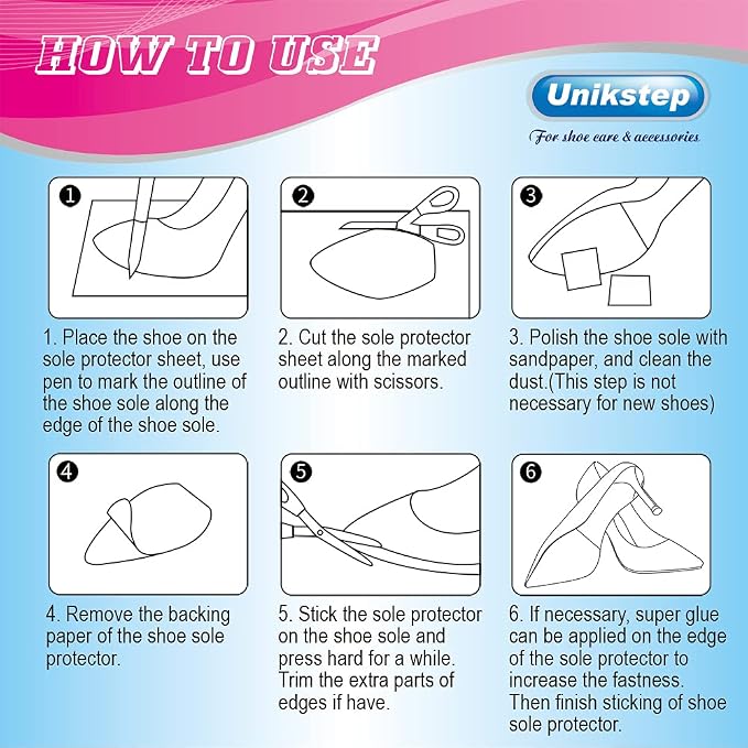 Unikstep 4 Pieces Shoe Sole Protectors, Shoe Bottom and Heel Anti Slip Grip Pads, Self Adhesive Non Skid Noise Reduction Sticker Cushion (Red)