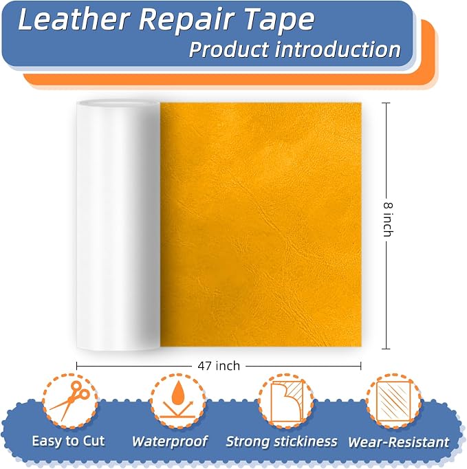 8x47 Inch Leather Repair Tape,Self Adhesive Leather Patches for Furniture,Vinyl Repair Kit for Couches,Bed,Car Seats,Chair (Orange)