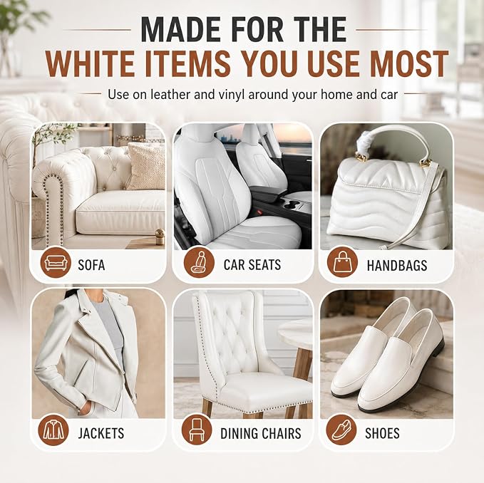 Leather & Vinyl Repair Kit for Boat, Car Seat, Furniture, Couch, Bag, Shoe | White, Cream, Gray, No Skills Needed, for Scratch, Tear, Crack, Hole, Peel & Burn on Faux Upholstery, Sofa, Purse, Jacket, RV