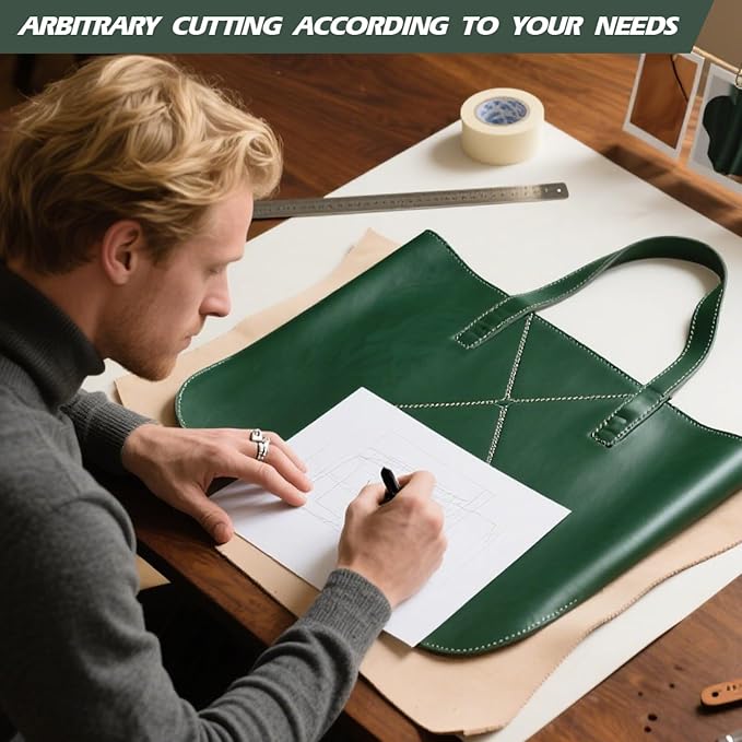 RingSun 10''X10'' Green Leather Sheets for Crafts (4mm), Full Grain Leather Tooling Leather