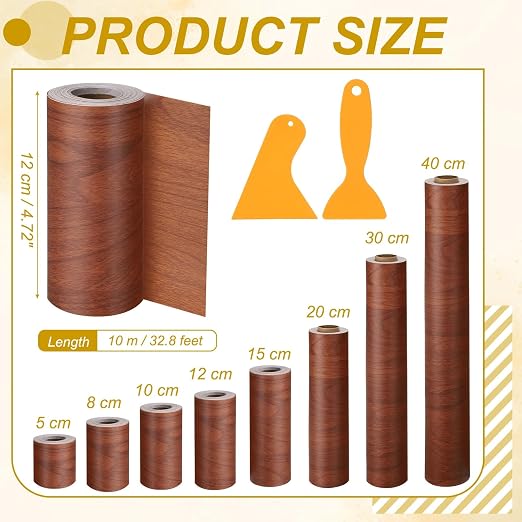 PATIKIL Wood Grain Repair Tape, 5" x 33' Self Adhesive Realistic Wood Tape with Scraper Durable Repair Patch for Furniture Floor Window Door Table DIY Home Decor, Brown Wood Grain