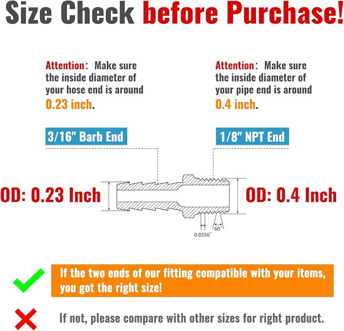 SUNGATOR Hose Barb Fittings 3/16 Inch Barb × 1/8 Inch NPT, Brass Air Hose Fittings, 3/16" to 1/8" NPT Male Air Line Repair Connector Kit, Brass Male Thread Pipe Adapter (2 Pack)