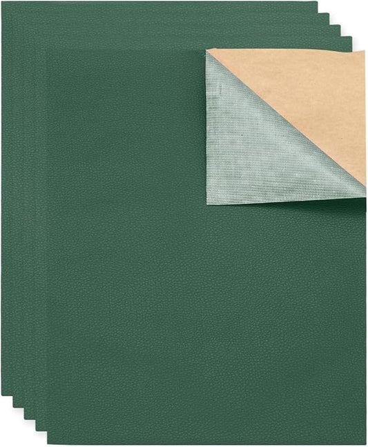MECCANIXITY 5 Pcs Leather Repair Patch 10"x12" Self-Adhesive Leather Vinyl Repair Tape Kit for Furniture Couches Sofa Chair Car Boat Seats Jackets, Dark Green