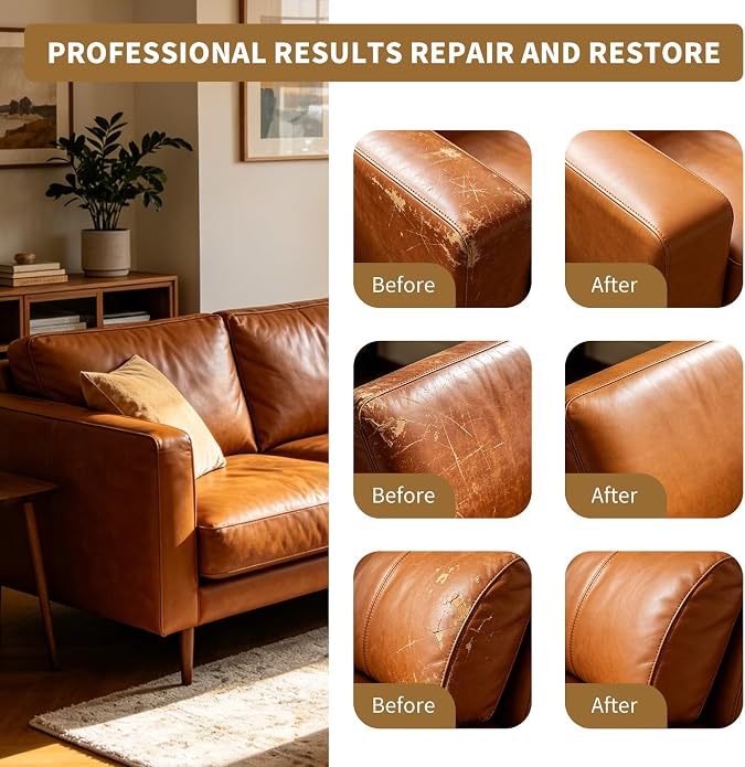 Leather Repair Kit for Furniture, Sofa, Jacket, Car Seats & Purse, 10 Color Vinyl Repair Kit with Easy Instructions to Match More Color, Restore Tears, Scratches on Genuine, Bonded Leather