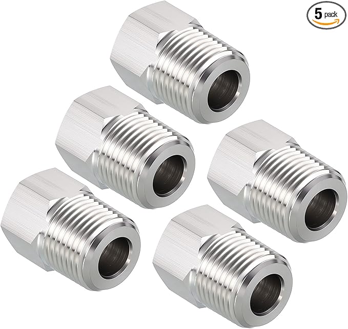 Pack of 5, 3/8" Male NPT to 1/4" FeMale NPT Solid 304 Stainless Steel Hex Bushing, Hose Fittings Adapter Reducer for Pipe Leak Repair, Bathroom Remodeling, Tool Extensions