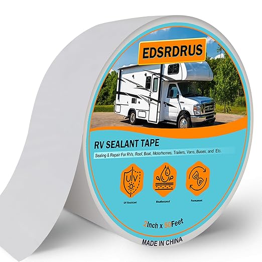 EDSRDRUS RV Roof Tape, Heavy-Duty Adhesive Butyl Seal Tape Waterproof UV-Resistant for RV Repair, RV Sealant Tape for Boat, Camper Roof Leaks (White, 2inch*50ft)