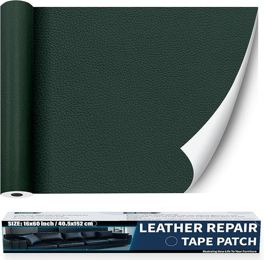 Zenyao Leather Repair Patch for Furniture - Self Adhesive Leather Repair Tape Kit, Vinyl Repair Patch, Ideal for Car Seats Couch Sofa Office Chair, 16x60 Inch, Dark Green