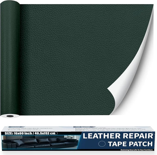 Zenyao Leather Repair Patch Tape - Self Adhesive Leather Repair Kit for Car Seat Furniture, Heavy Duty Vinyl Repair Patch for Couch Sofa, Waterproof Fix for Tears, 12x30 Inch Roll, Dark Green