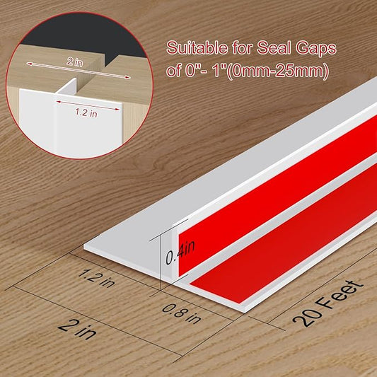T-Shaped Silicone Seal Strip for Door & Windows, 20Ft Weatherproof Draft Stopper, Gap Seal for Door Sides (White)