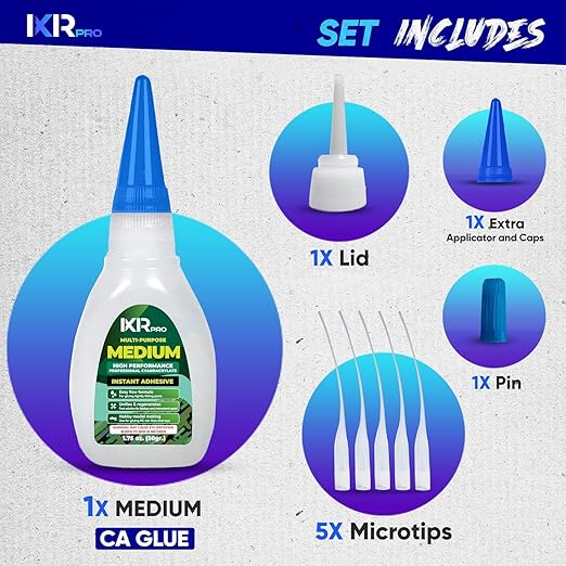 CA Glue Medium Viscosity Kit (3x1.75 oz.) Cyanoacrylate Glue, Super Glue for Everyday Repairs, Woodworking, Plastic, Ceramic, and DIY Crafts, Quick-Drying Multi-Purpose Adhesive with Easy Application