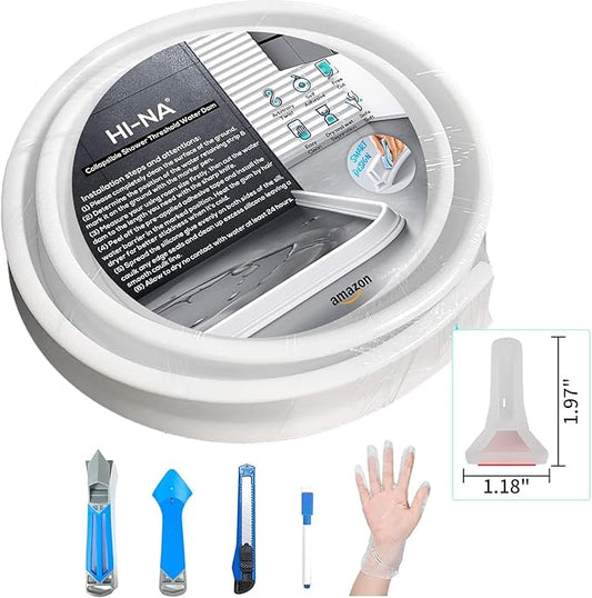 Hi-Na 3ft/5ft/6ft/8ft10ft Collapsible Shower Threshold Water Dam Water Barrier for Shower and Water Stopper Keeps Water Inside Water Threshold for Wet and Dry Separation (10ft, Clear)