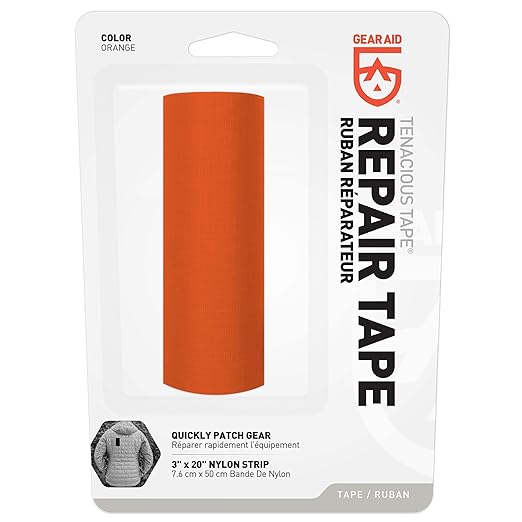 GEAR AID Tenacious Tape 3” x 20” Micro-Ripstop Fabric Gear Repair Tape, Fix Holes and Rips in Puffy Jackets, Rain Gear, Tents, Sleeping Bags and Outdoor Equipment, Orange, 1 Roll