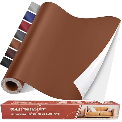 Self Adhesive Leather Repair Patch Kit, 31.4 in x 16 in Large Vinyl Leather Repair Tape for Furniture, Car Seat, Couch, Sofa, Chair Smooth Brown