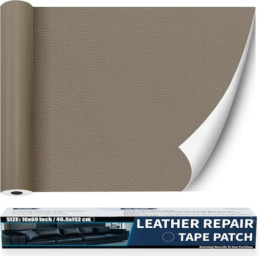 Zenyao Leather Repair Patch Tape - Self Adhesive Leather Repair Kit for Car Seat Furniture, Heavy Duty Vinyl Repair Patch for Couch Sofa, Waterproof for Rips Scratches Tears, 16x30 Inch Roll, Beige
