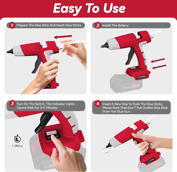 100W Cordless Hot Glue Gun Compatible with Milwaukee 18V Battery, Upgraded Digital Temperature Adjustable, 30 0.43" Glue Sticks, Fast Preheat for DIY Crafts Home Repair Industrial Projects (Tool Only)