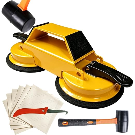 Floor Gap Fixing Tool, with Dual Heavy Duty 45°Striking Surface, Enhanced Suction Cups, 6X Sticky Pads, Rubber Mallet, Hook Tool, Works for Laminate, Vinyl, LVP, Wooden, Hardwood, Floor