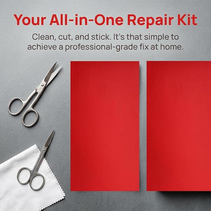 2PCS Car Leather Repair Patch Tape, 4 x 8 Inch Self Adhesive Portable Vehicle Seat Vinyl Repairs Kit, Automotive Interior Furniture Restoration Kit, Universal for SUV RV Truck (Red)