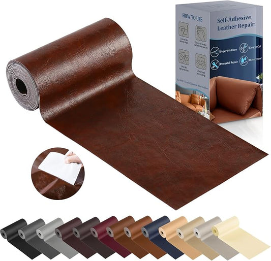 YAFLC Leather Repair Patch for Furniture, 4" x 63" Self Adhesive Leather Repair Kit Vinyl Repair Tape for Car Seat Sofa Jackets Couches Chair Glossy Chestnut