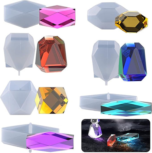 Yayatty Crystal Resin Molds, 7 Style Multi-Facet Gemstone Cube Silicone Resin Molds, Cube Geometric Silicone Molds for Epoxy Resin for Jewelry Making, Home Decor