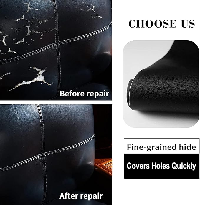 Lifeshoon Leather Repair Patch, 35X158 Inch Self Adhesive Leather Repair, Large Vinyl Patch Tape for Couches, Furniture, Car Seats, Cabinets, Wall, Handbags （Black, 35X158 Inch）