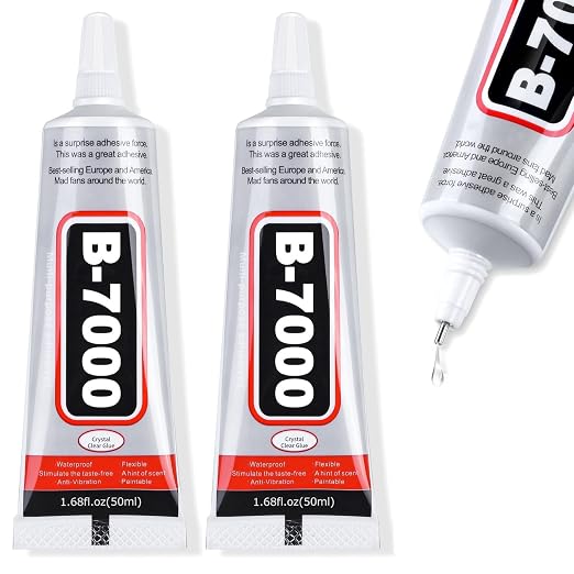 Cruzix B-7000 Super Adhesive Glue, Industrial Strength B7000 Glues Paste for Rhinestones Crafts, Clothes Shoes, Fabric, Jewelry Making, Cell Phones, Tablet, Wood, Rubber, Leather (2x50 ml/1.68 oz)