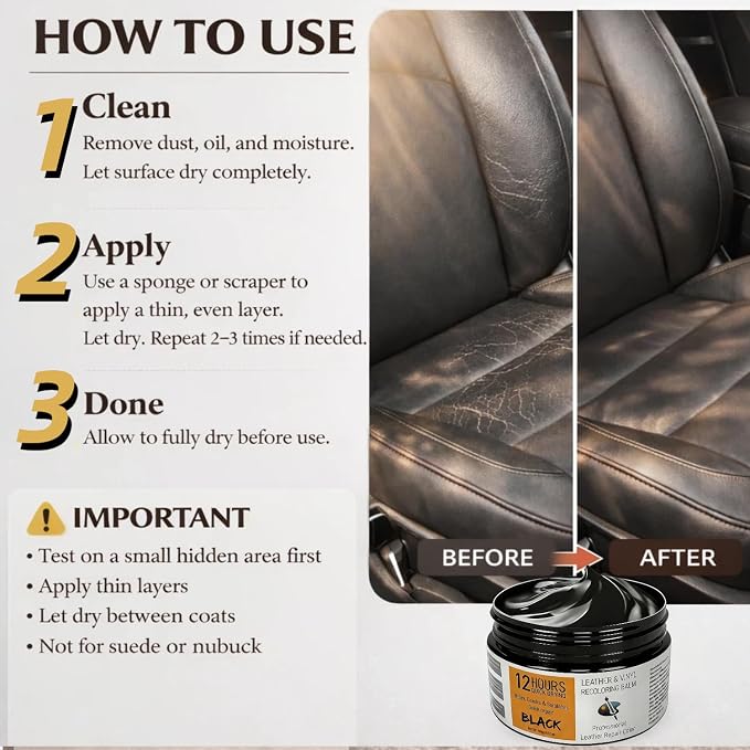 Leather Recoloring Balm 3.53Oz, 12H Quick-Dry Leather Vinyl Repair Cream Kit for Furniture, Couches & Car Seats- Restore Scratched, Faded, & Damaged Surfaces, Waterproof Restorer White