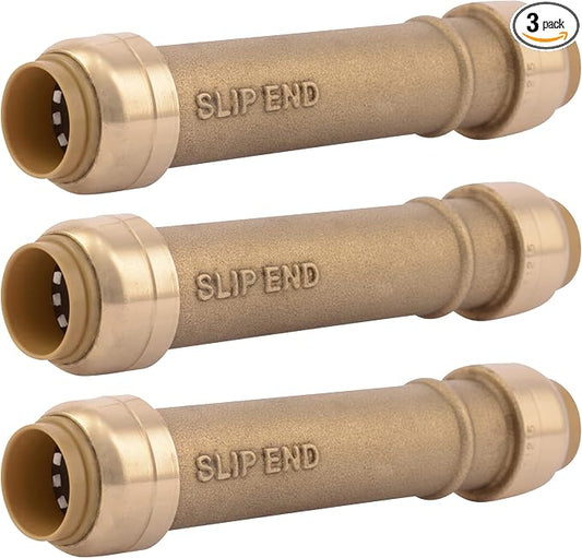 SharkBite 1/2 Inch Slip Coupling, Pack of 3, Push to Connect Brass Plumbing Fitting, PEX Pipe, Copper, CPVC, PE-RT, HDPE, U3008LF