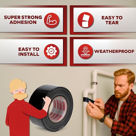 XFasten Super Strength Duct Tape, Black, 3" x 30 Yards, Indoor and Outdoor Duct Tape for School and Industrial Use- Waterproof and Weatherproof