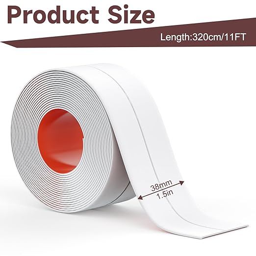 Mokani Caulk Tape Waterproof Self Adhesive, 2 Rolls White Caulking Sealant Strip for Kitchen, Countertop, Bathroom, Sink, Bathtub, Toilet, Floor Wall Edge Protector with Sealing Tool (1.5" x 10.5Ft)