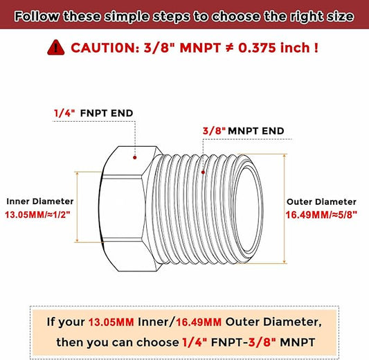 Pack of 6, 3/8" Male NPT NPT1/4" FeMale NPT Solid 304 Stainless Steel Hex Bushing, Hose Fittings Adapter Reducer for Bathroom Remodel, Tool Extensions